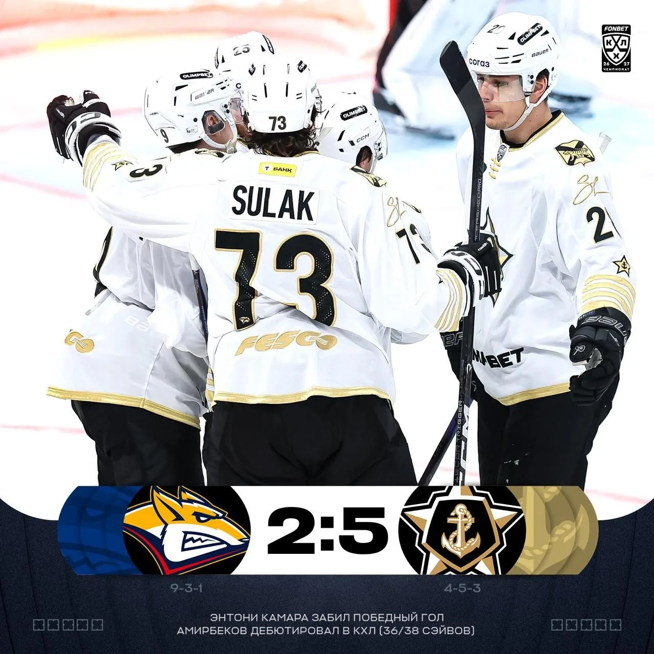 🦊 2:5 ⚓️ «Адмирал» в гостевом матче обыгрывает «Металлург».