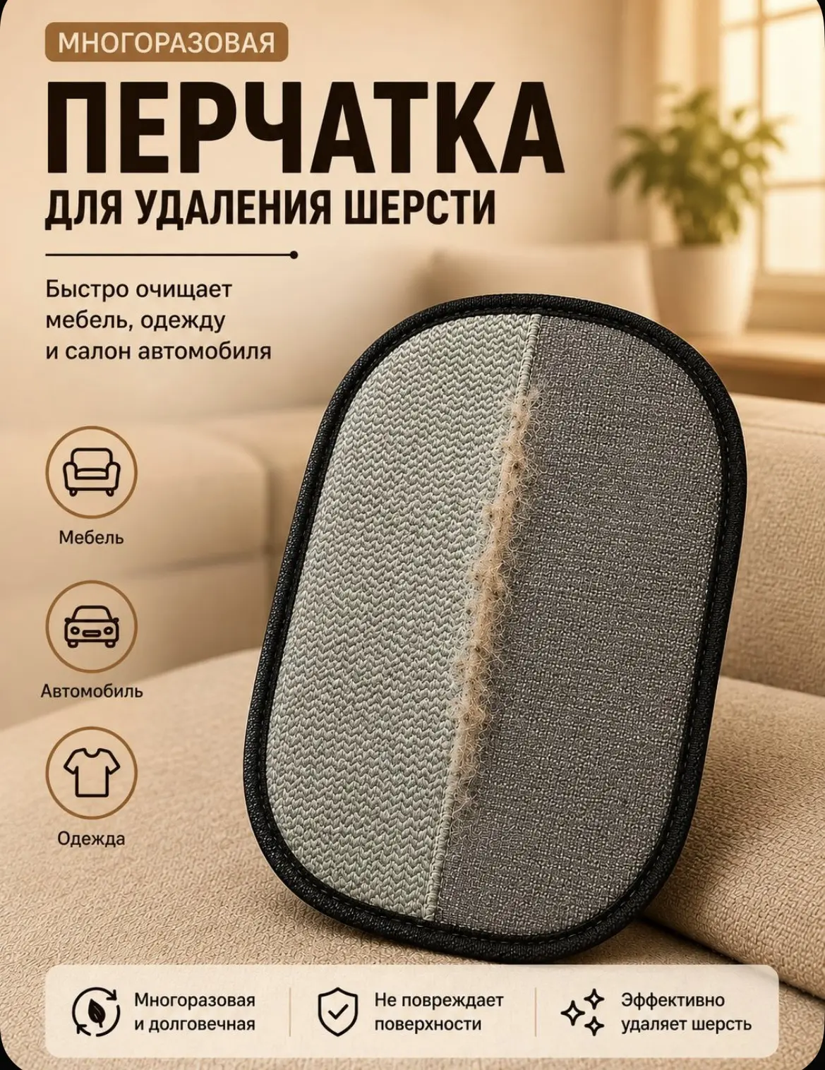 Перчатка для удаления шерсти животных кошек и собак 🐩🐈