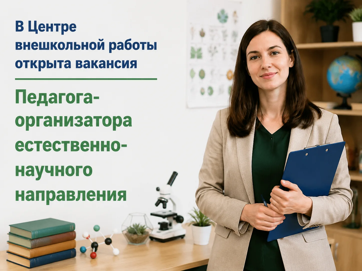 В Центре внешкольной работы открыта вакансия

Педагога‑организатора естественно‑научного направления