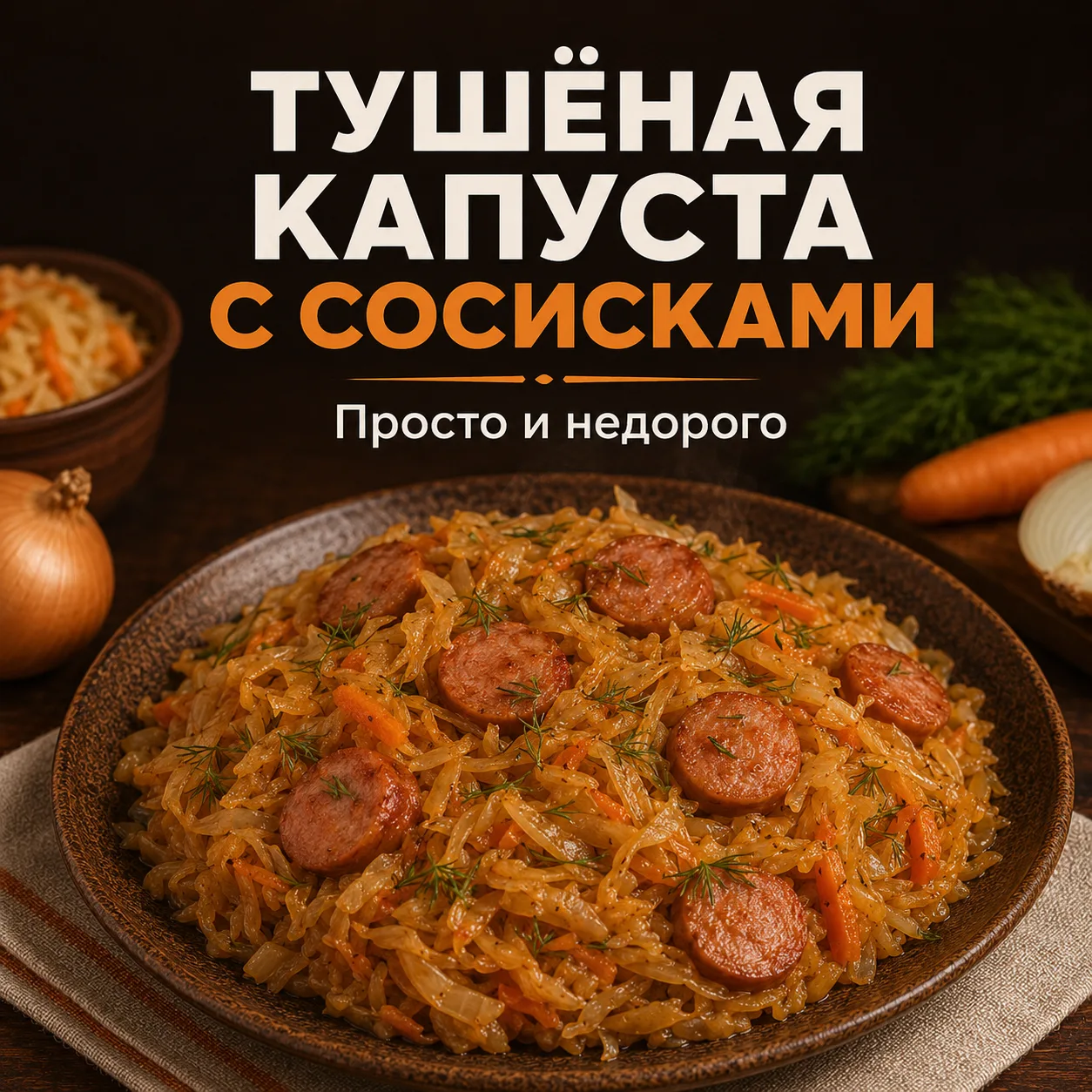 🥬 Тушёная капуста с сосисками