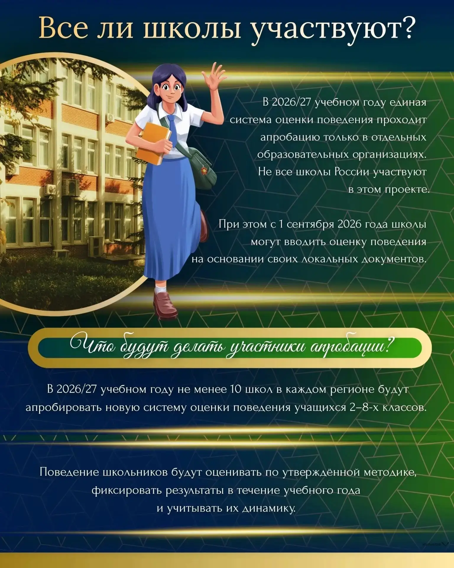 С 1 сентября 2026 года в отдельных школах России начнётся апробация системы оценки пове...