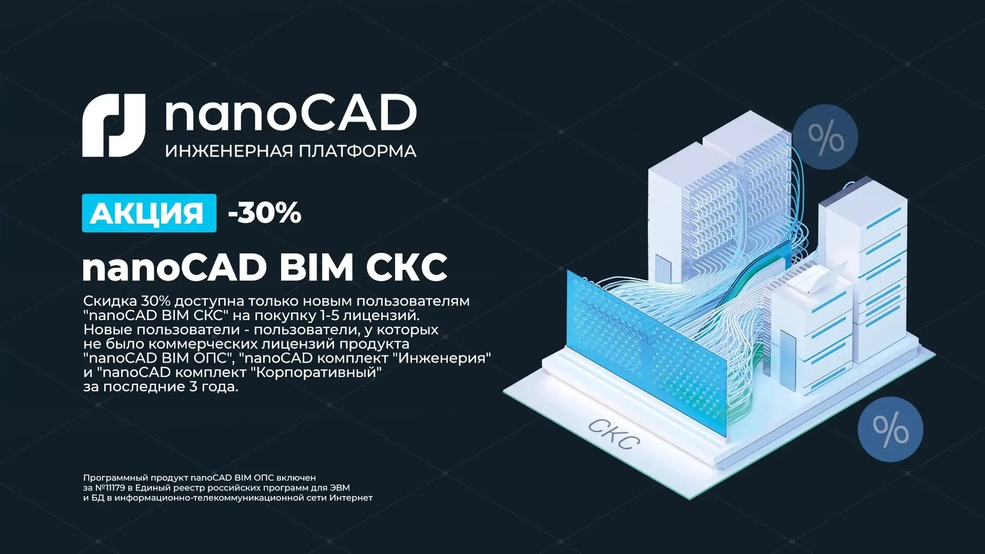 📣 nanoCAD BIM СКС: скидка 30% для новых пользователей