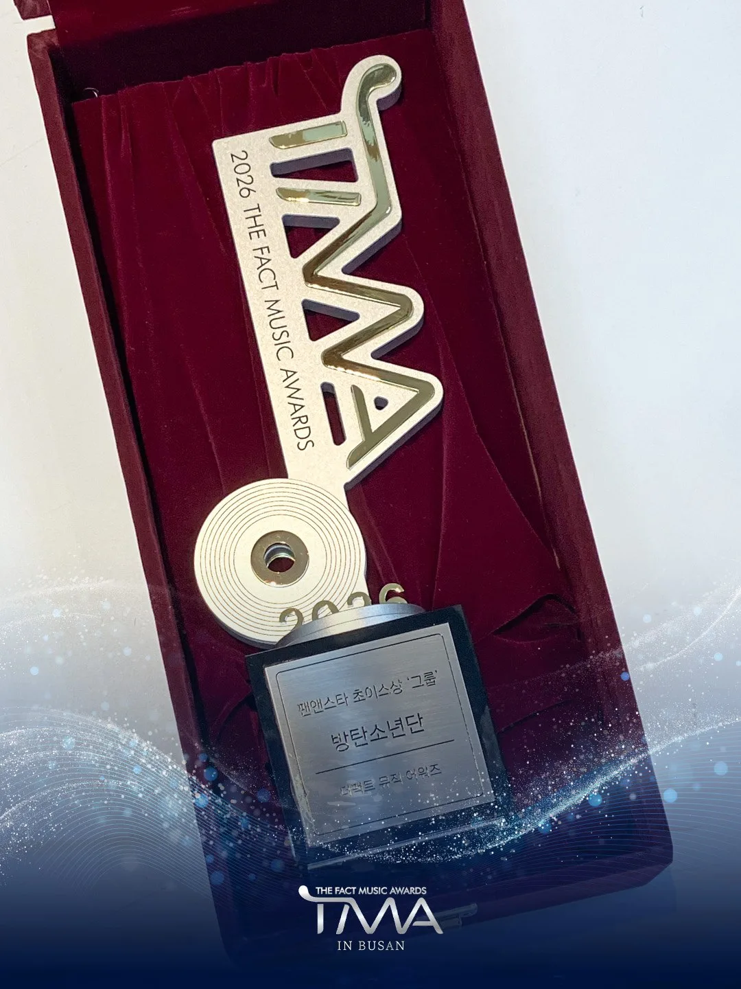В официальном X аккаунте The Fact Music Awards опубликовали фото наград BTS и Джина: