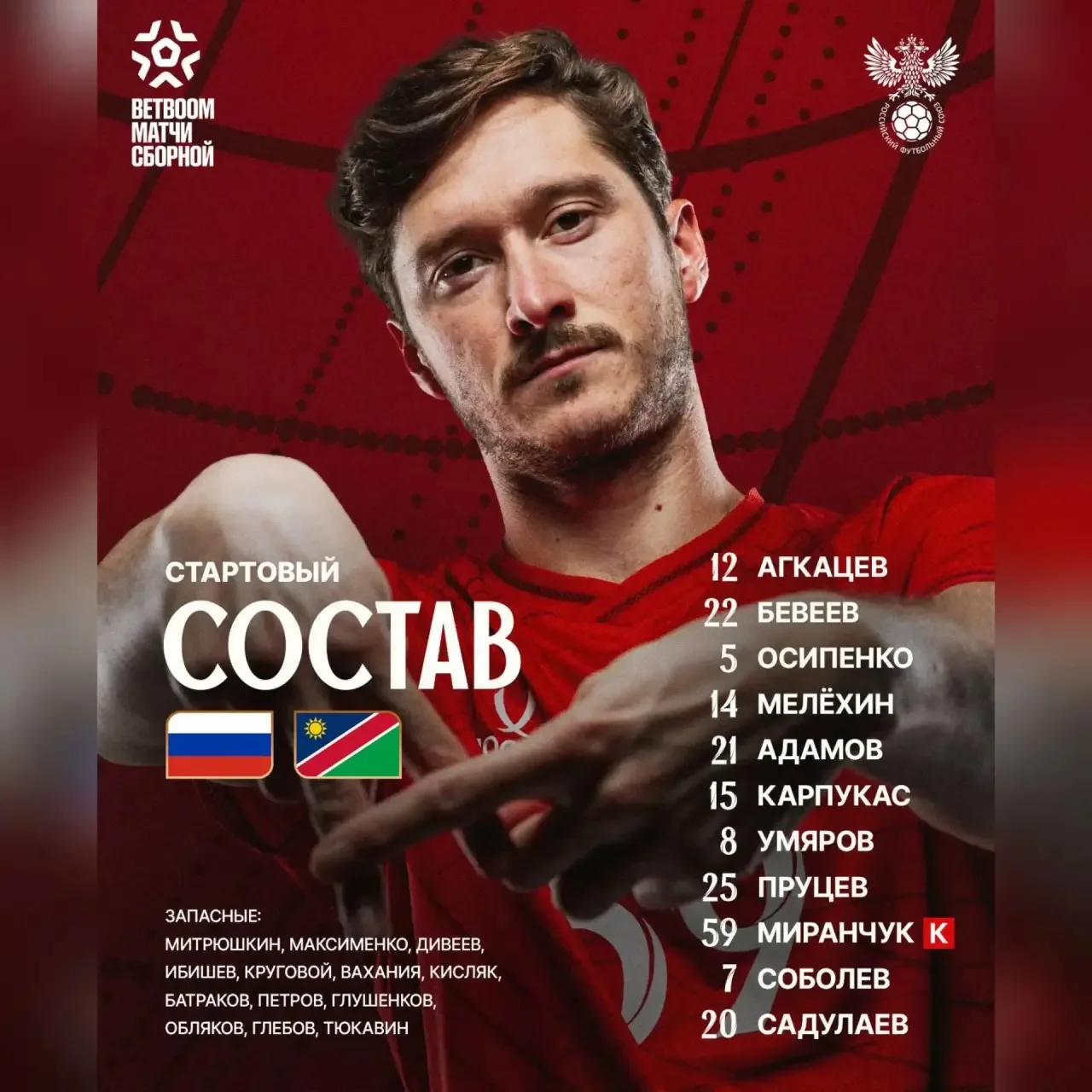 ⚡️🇷🇺 Состав сборной России на BETBOOM матч против Намибии – Миранчук выйдет на поле с...