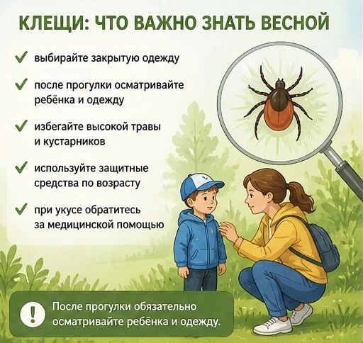 🕷 Весной начинается сезон активности клещей.
