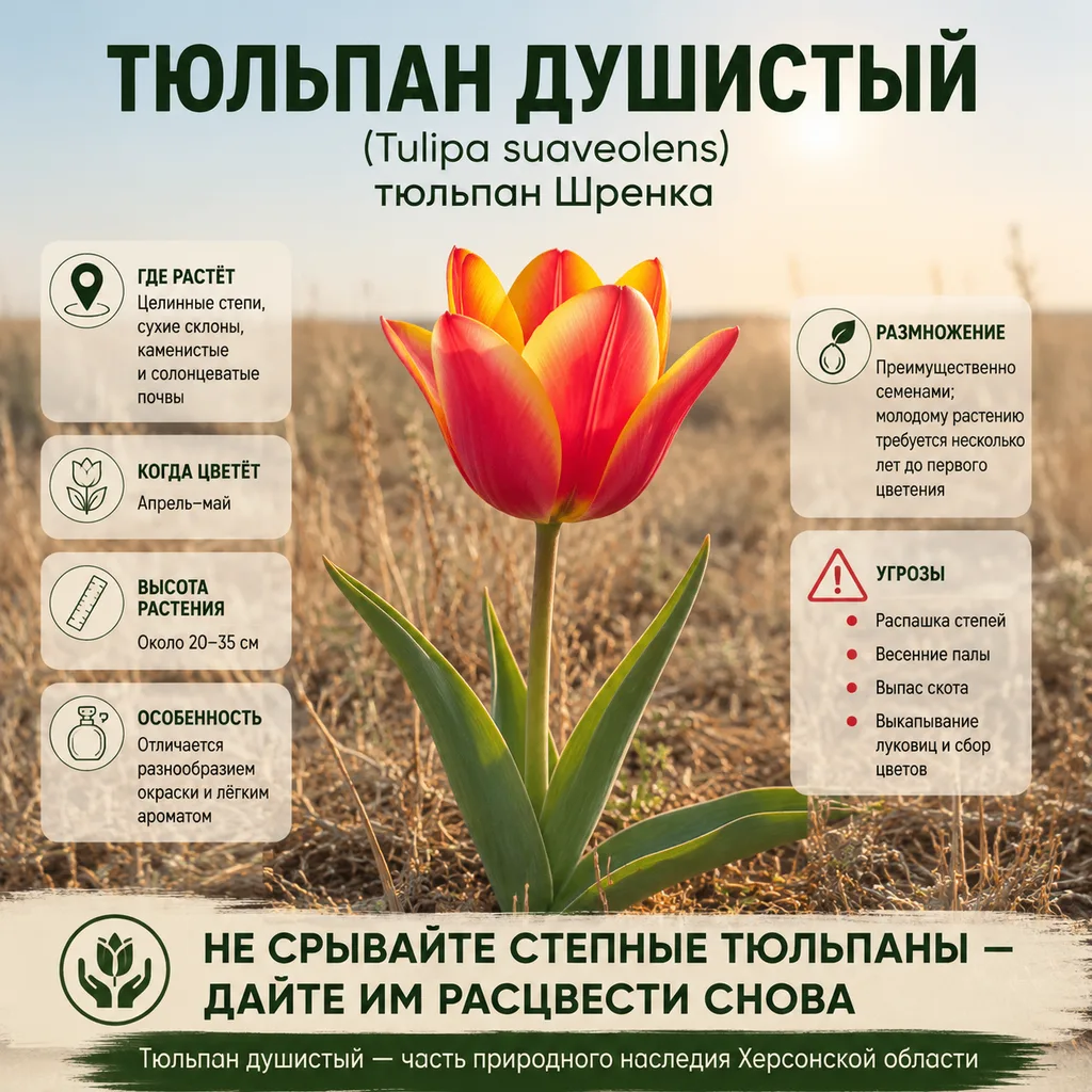 🌷 Тюльпан душистый: ароматный символ весенней степи