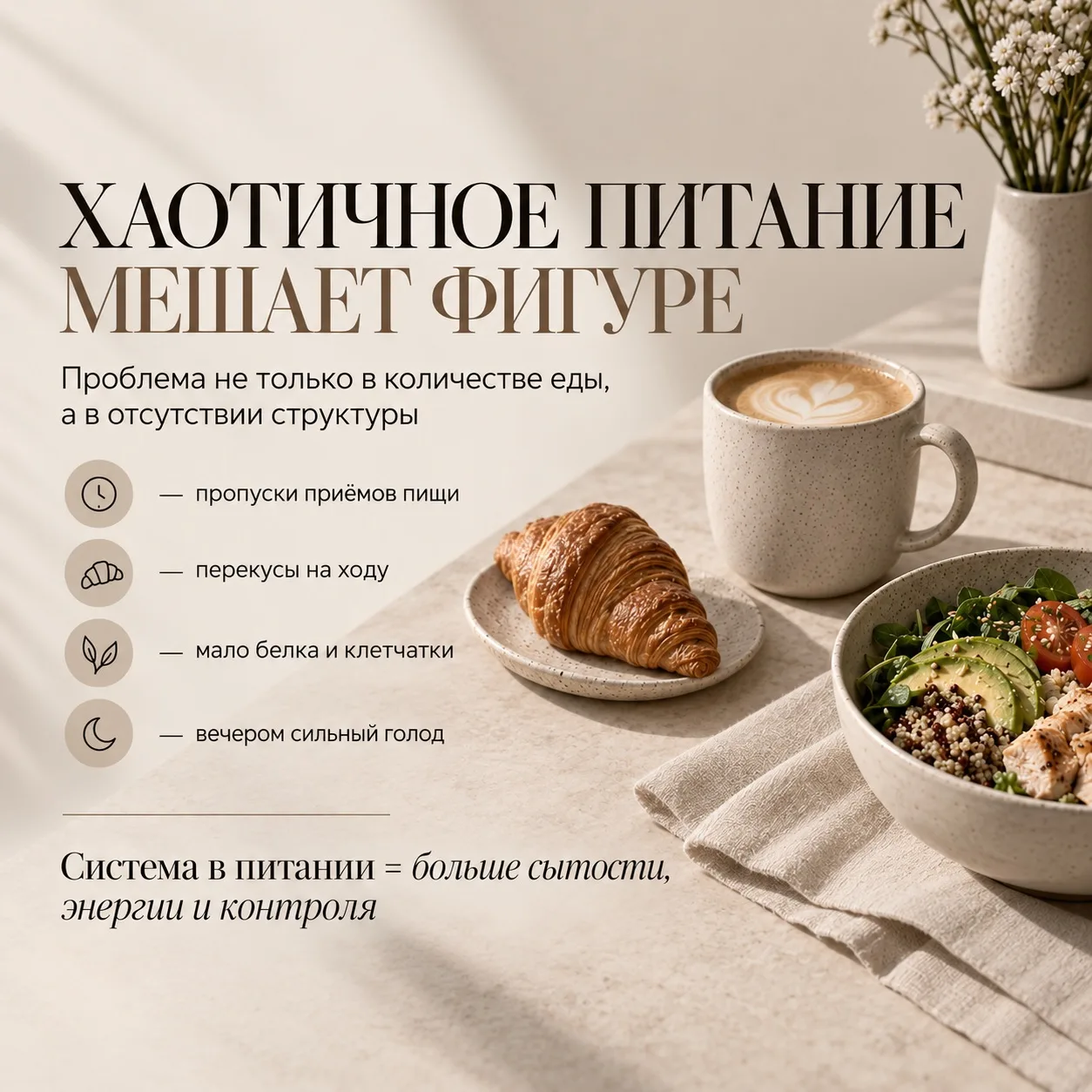 ПОЧЕМУ ПИТАНИЕ «КАК ПОЛУЧИТСЯ» ЧАСТО МЕШАЕТ ДОСТИГАТЬ ЦЕЛЕЙ ПО ФИГУРЕ
