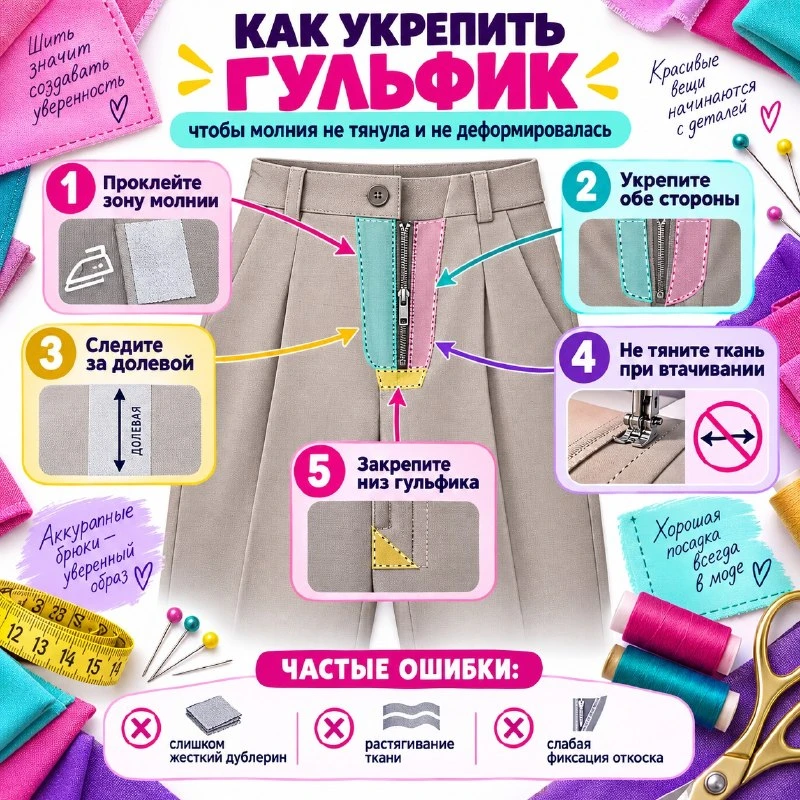 Укрепляем гульфик брюк