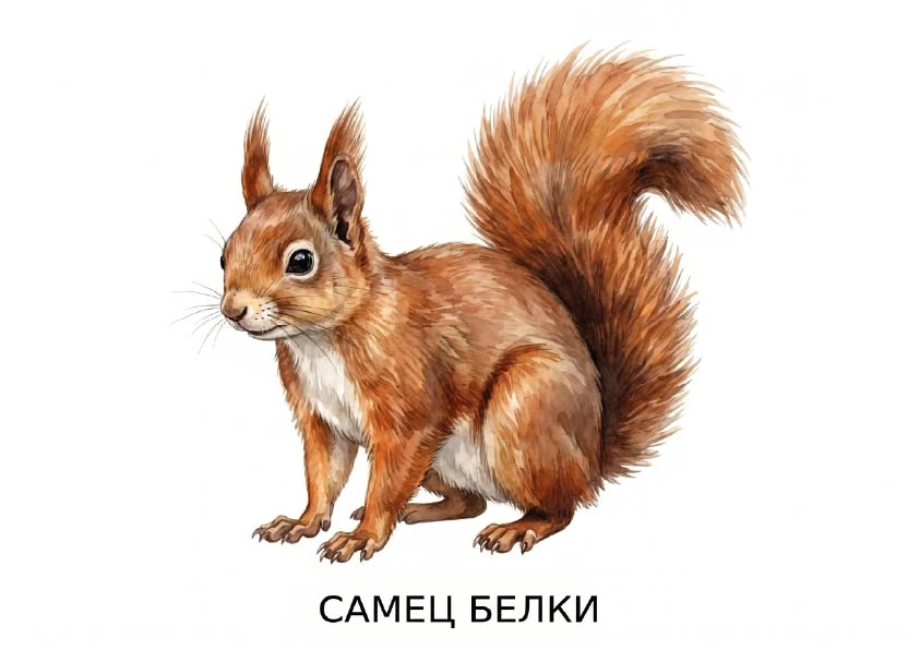 Животные леса - беличья и медвежья семья (самец, самка, детеныш, несколько детенышей, с...