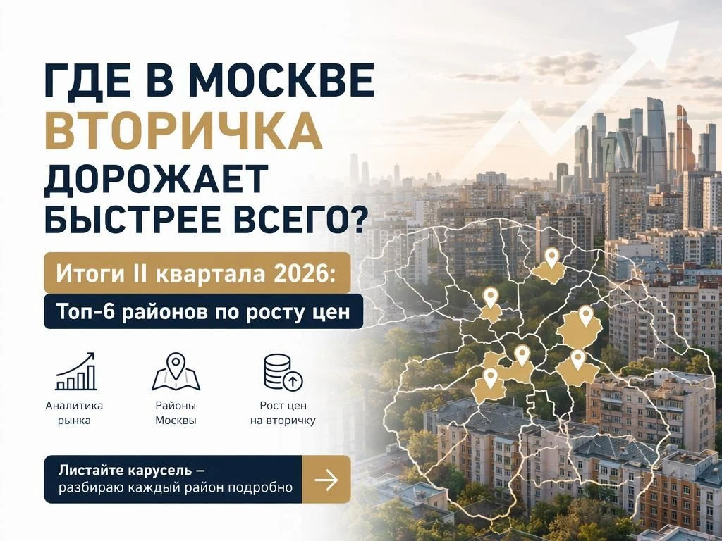 Где в Москве вторичка дорожает быстрее всего: итоги II квартала 2026 года 📊