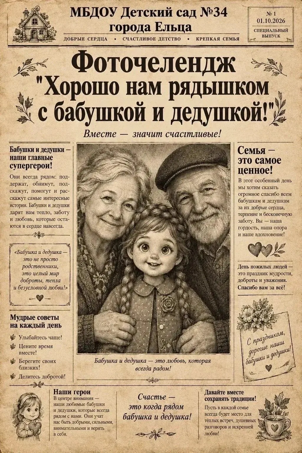 🍂 1 октября — Международный день пожилых людей! 🍂В нашем детском саду стартует семейн...