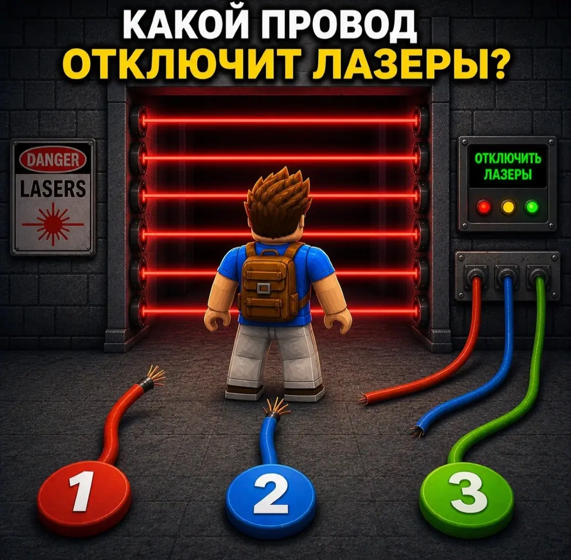😳 ПОМОГИ СБЕЖАТЬ
 Какая кнопка выключит лазеры?

1 — 👍
2 — ❤️
3 — 🔥
