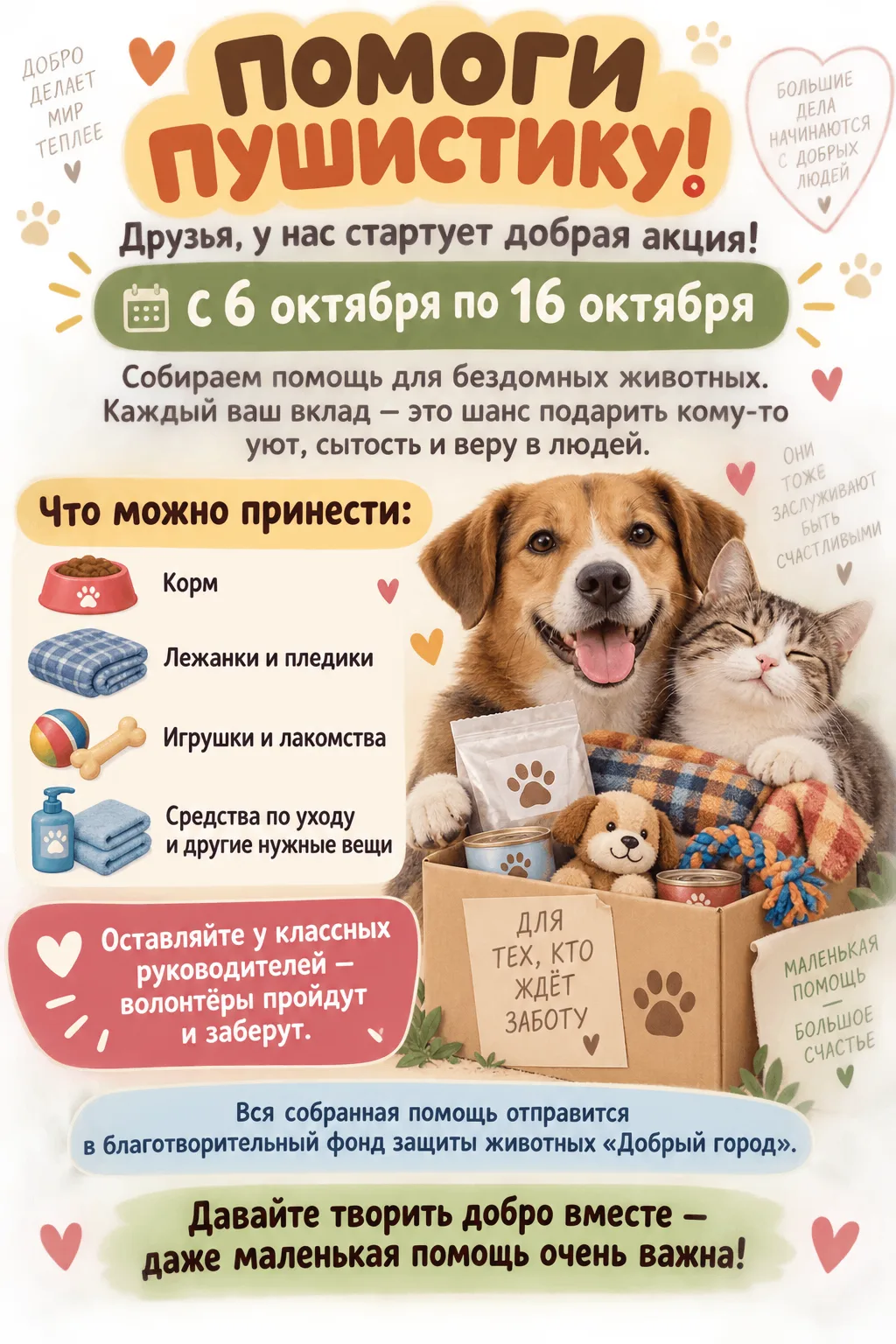 Акция «Помоги пушистику»: подарим тепло тем, кто в нём нуждается!