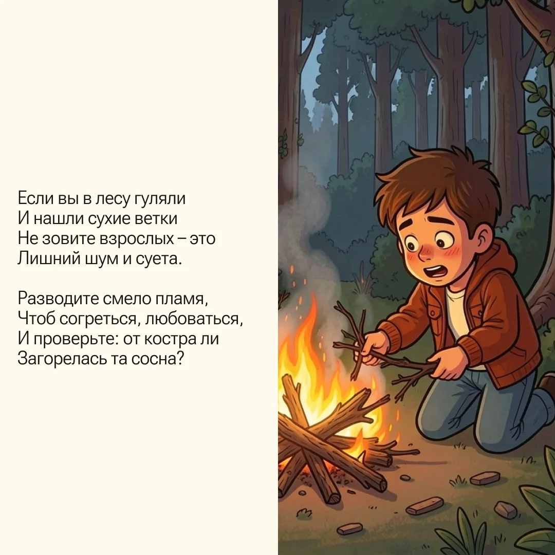 Нельзя поджигать мусор и разводить костры без присмотра взрослых. Иначе может случиться беда.  А как