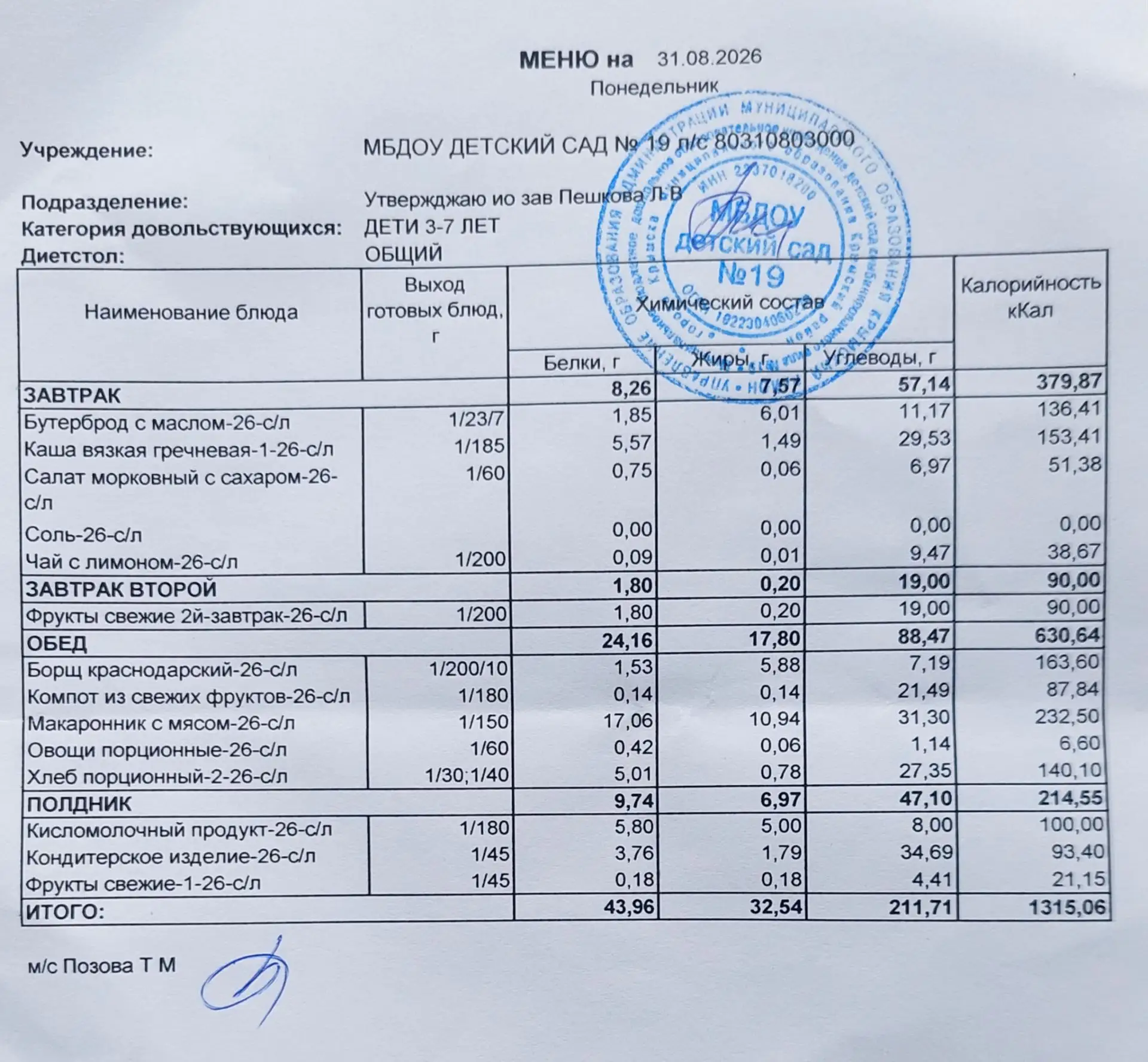Меню на 31августа 2026г.🍚🥗