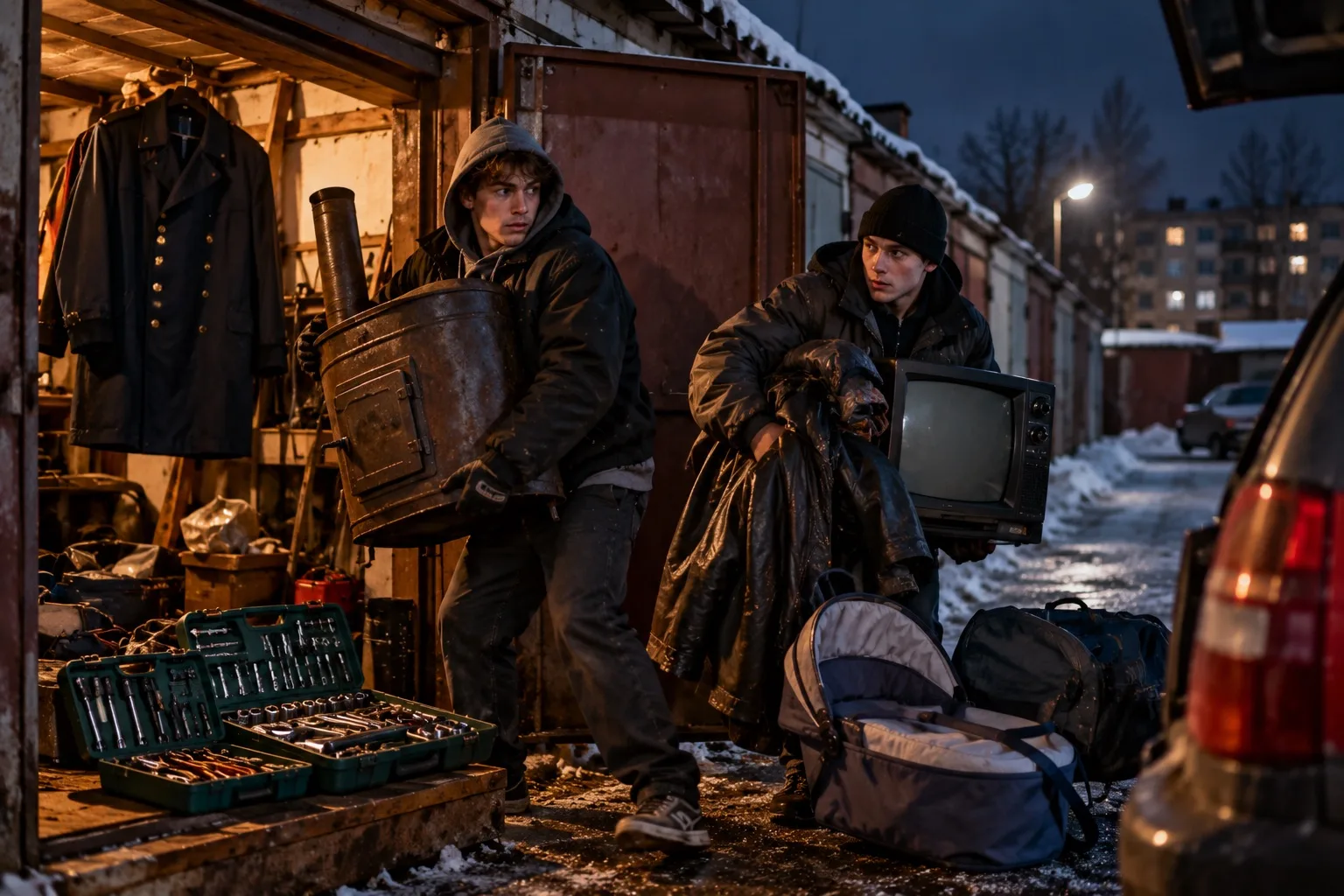 🧥 Печка, милицейский плащ и старый телевизор: необычный «улов» из гаражей привёл грязо...