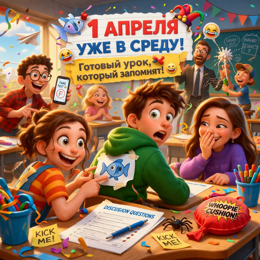 🥳1 апреля уже в среду! 😅Вы готовите что-то особенное для учеников? 🥳Мне кажется, так...