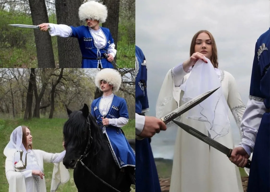 Пара из института права представила чеченскую народность. В своей фотосессии они отразили символично