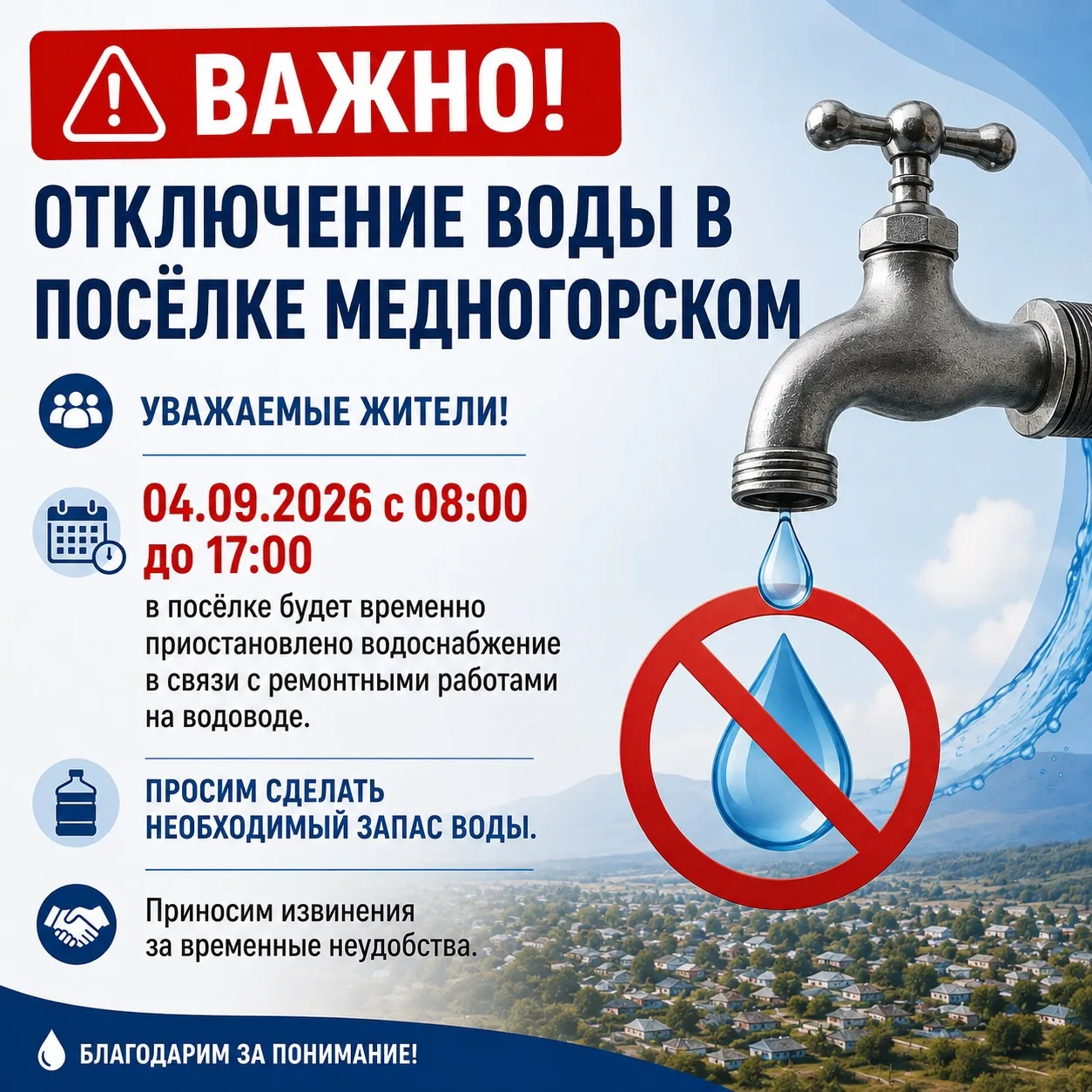 🚨Важно!Отключение воды в