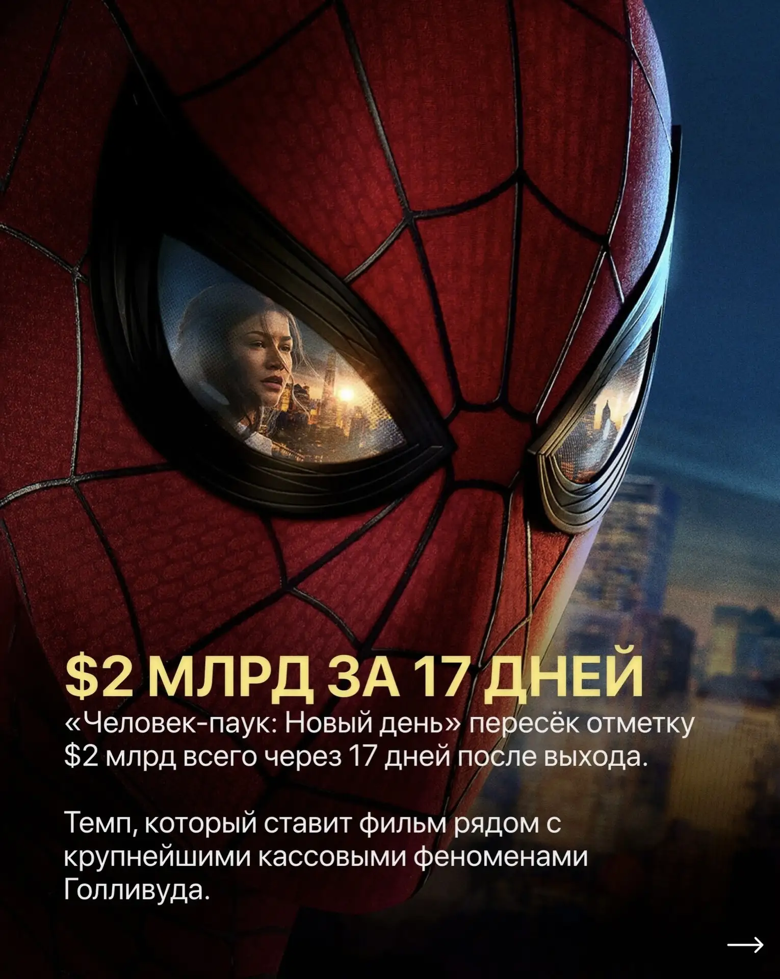 «Человек-паук: Новый день» уже пересёк отметку в $2 млрд, и сделал это всего за 17 дней.