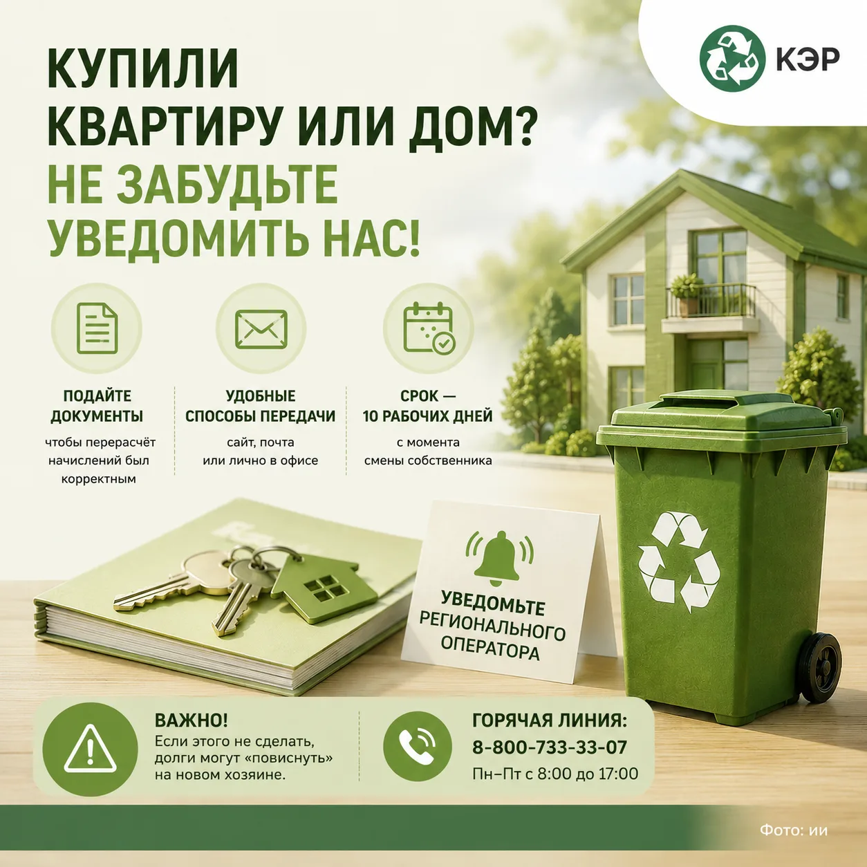 🏠 Купили квартиру или дом? Не забудьте про мусор!

Чтобы квитанции за вывоз ТКО приходили правильно