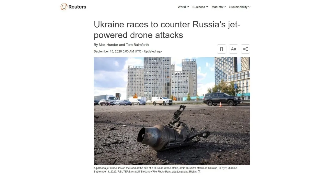 Reuters сообщает, что Украина провалила испытания нового поколения дронов-перехватчиков...
