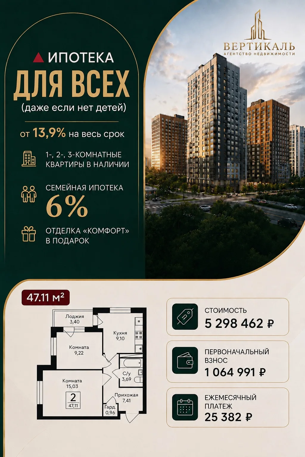 🔺 СУБСИДИРОВАННАЯ БАЗОВАЯ ИПОТЕКА от 13,9% НА ВЕСЬ СРОК