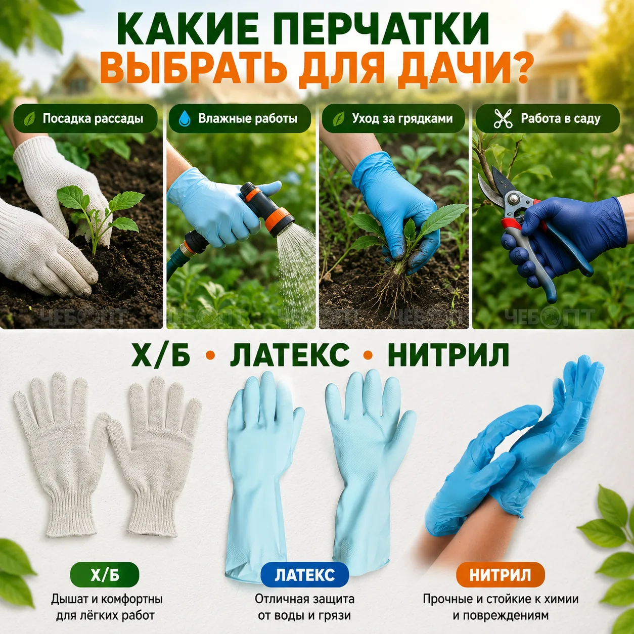 🌿 Какие перчатки выбрать для дачи?

Не все работы на участке одинаковы — и перчатки тоже.

🌱 Х/Б —