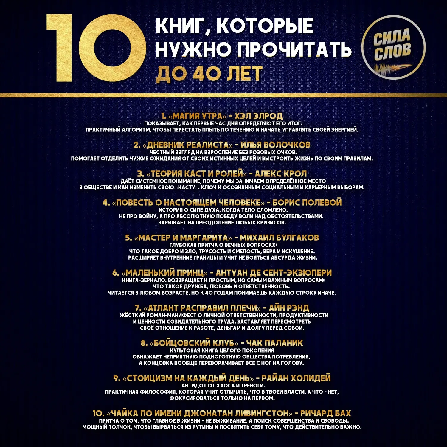 📚10 книг, которые стоит прочитать до 40 лет.