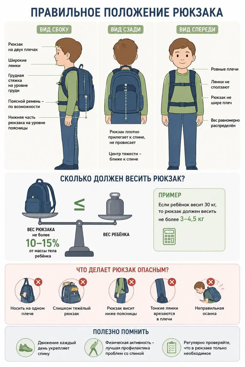 😳Опасность детского рюкзака

Сам по себе рюкзак не вызывает сколиоз. Но если он слишком тяжёлый или