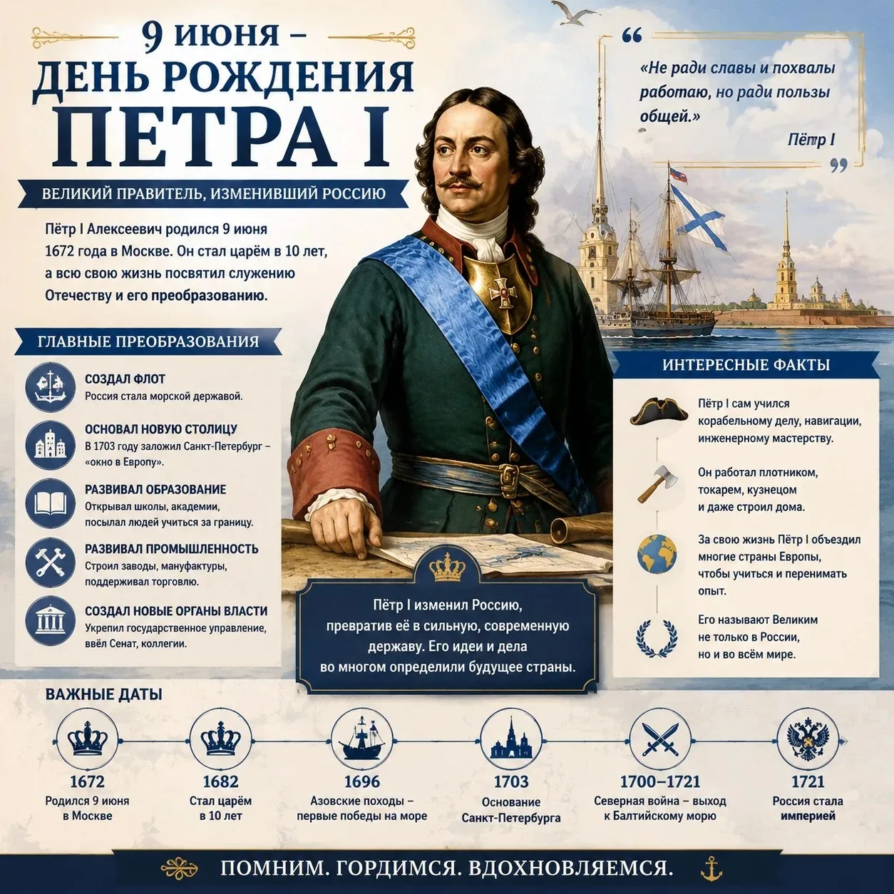📅Сегодня, 9 июня, — День рождения Петра I.
