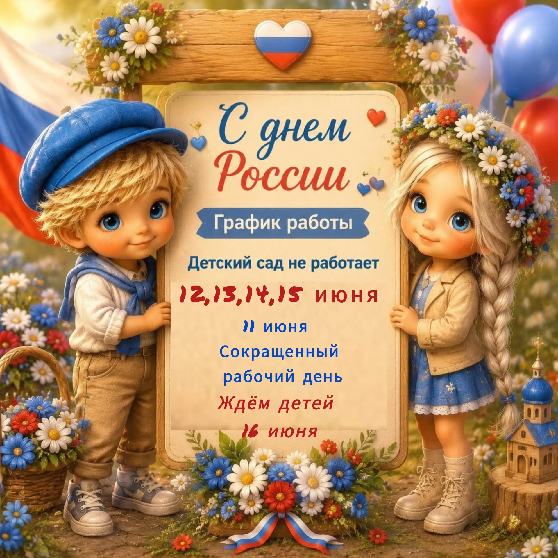 Уважаемые родители!
Информируем вас о графике работы детского сада на предстоящей неделе.

В связи с