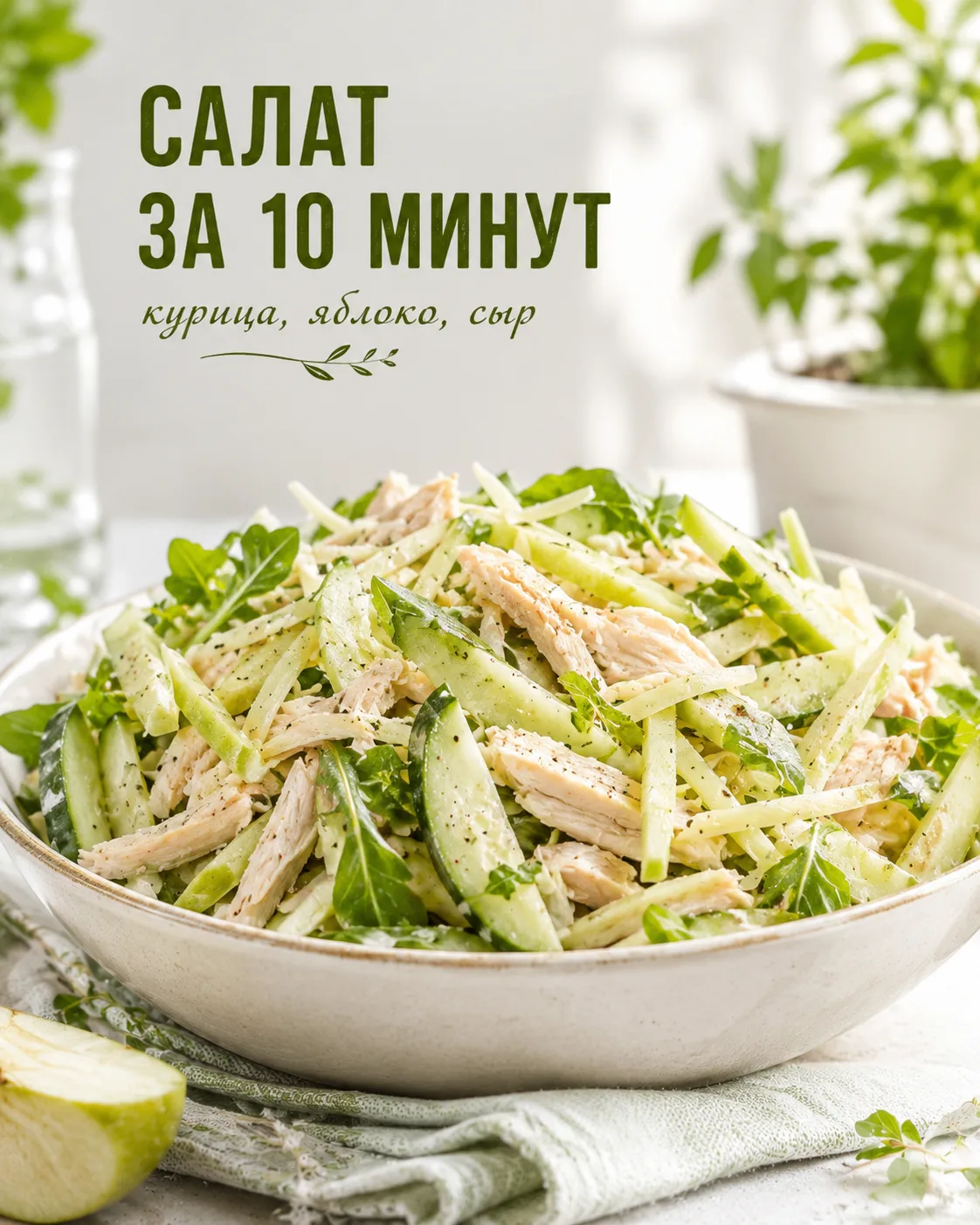 🥗 Салат с курицей, яблоком и сыром за 10 минут