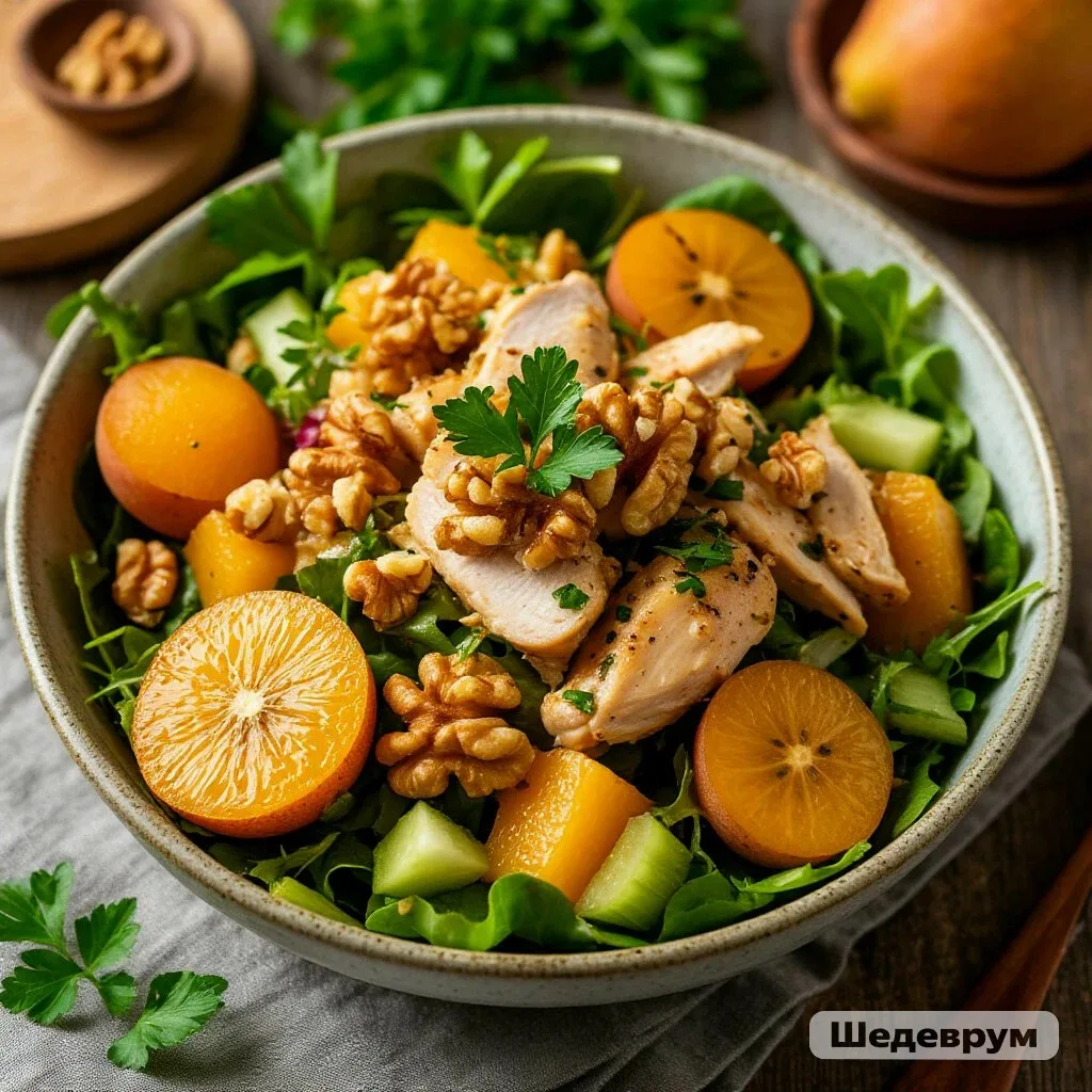 САЛАТ «САПОДИЛЛА» С ЦЫПЛЁНКОМ — ЭКЗОТИКА НА ТВОЕЙ ТАРЕЛКЕ! 🥗🍈✨