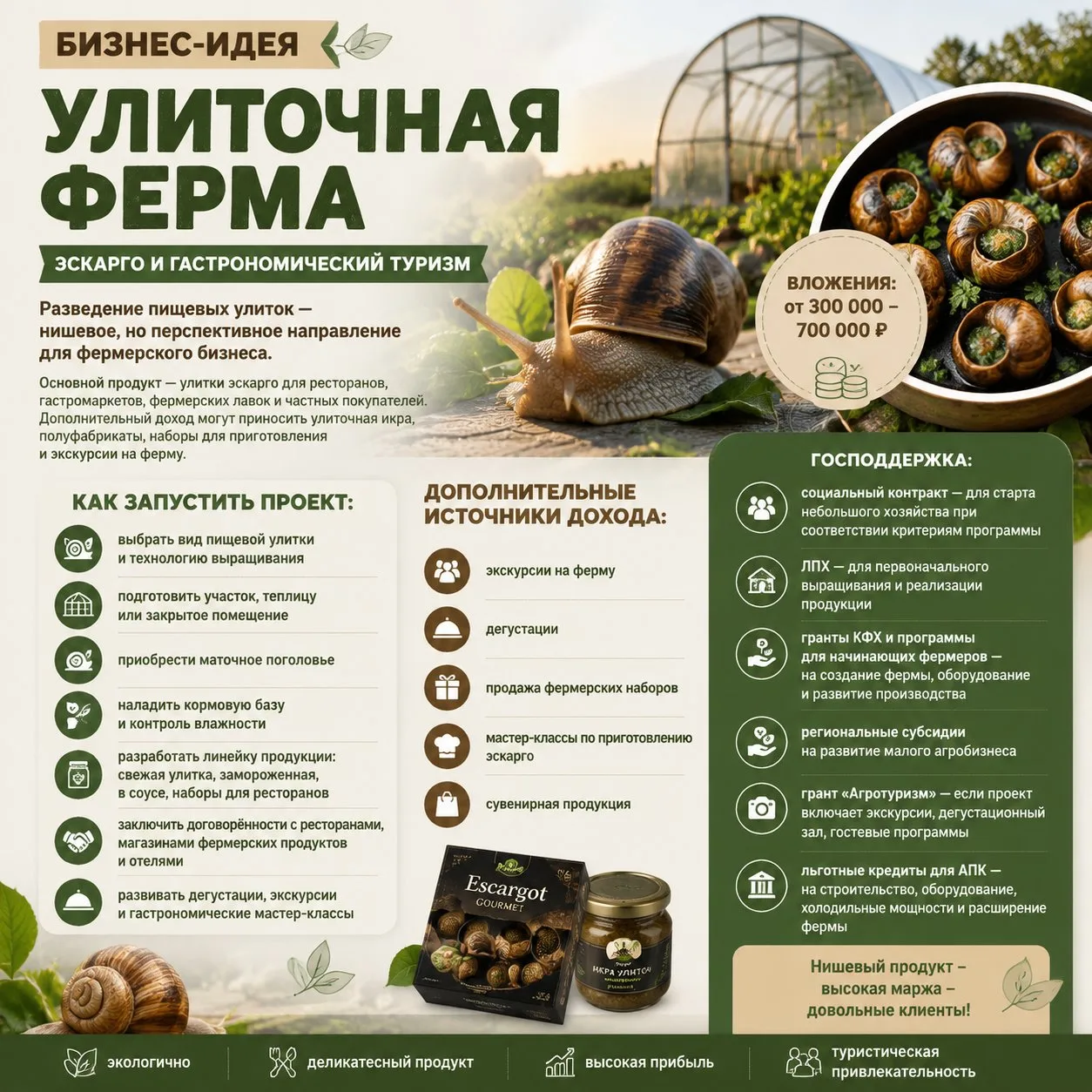 🐌 БИЗНЕС-ИДЕЯ № 2 : улиточная ферма: : эскарго и гастрономический туризм