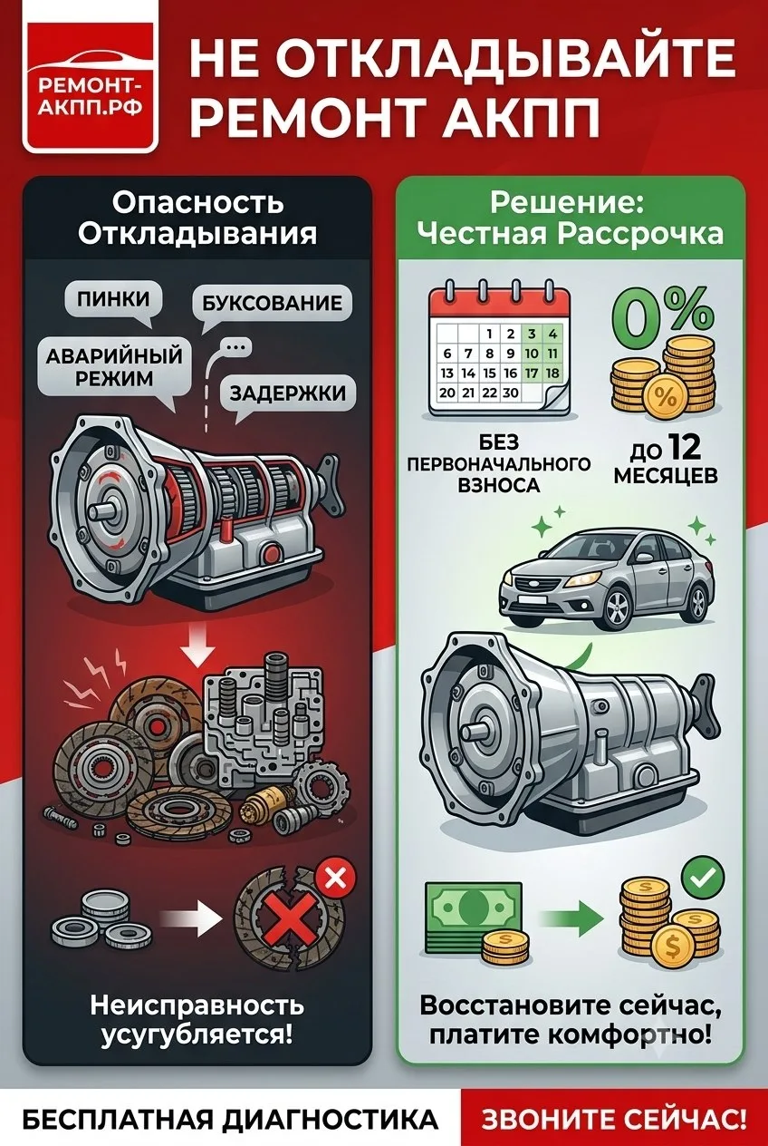 АКПП требует ремонта, а бюджет не готов? Есть рассрочка до 12 месяцев!

Ремонт автоматической коробк