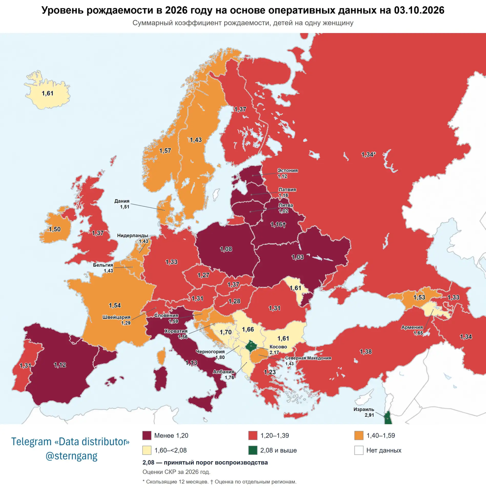 Демографическая яма Европы: в большинстве стран рождаемость на треть/половину ниже уров...