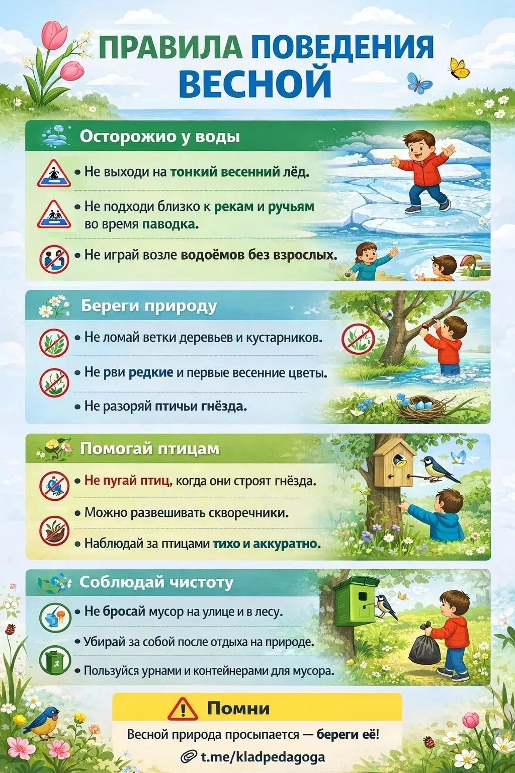 💥 Памятка "ПРАВИЛА ПОВЕДЕНИЯ ВЕСНОЙ"