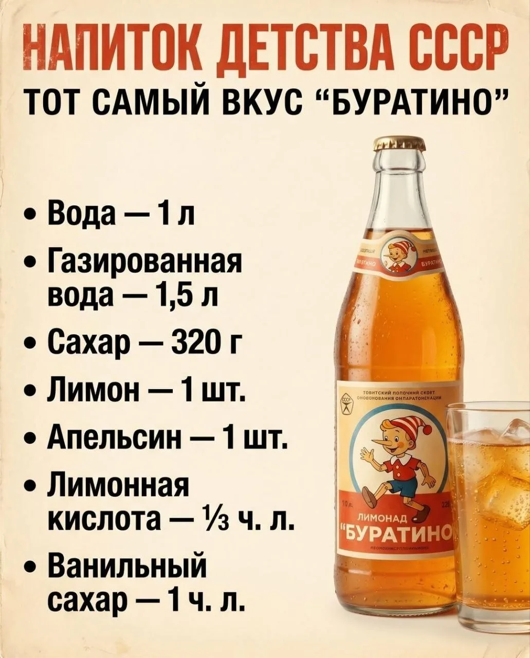 Тот самый лимонад из СССР, который раньше покупали в стеклянных бутылках. Сладкий, аром...
