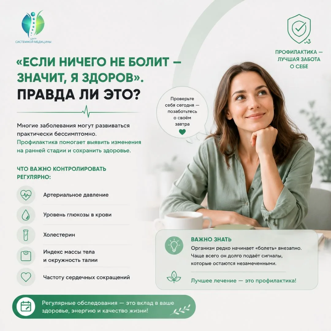 🤔 «Если ничего не болит — значит, я здоров». Правда ли это?

К сожалению, не всегда.

Многие заболе