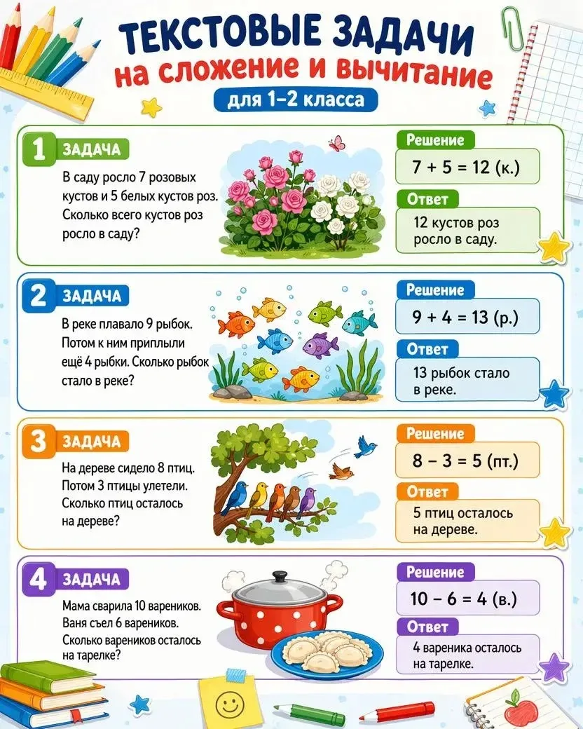 🎒 Полезные задания для младших школьников

Красочные математические карточки для 1–2 класса помогут
