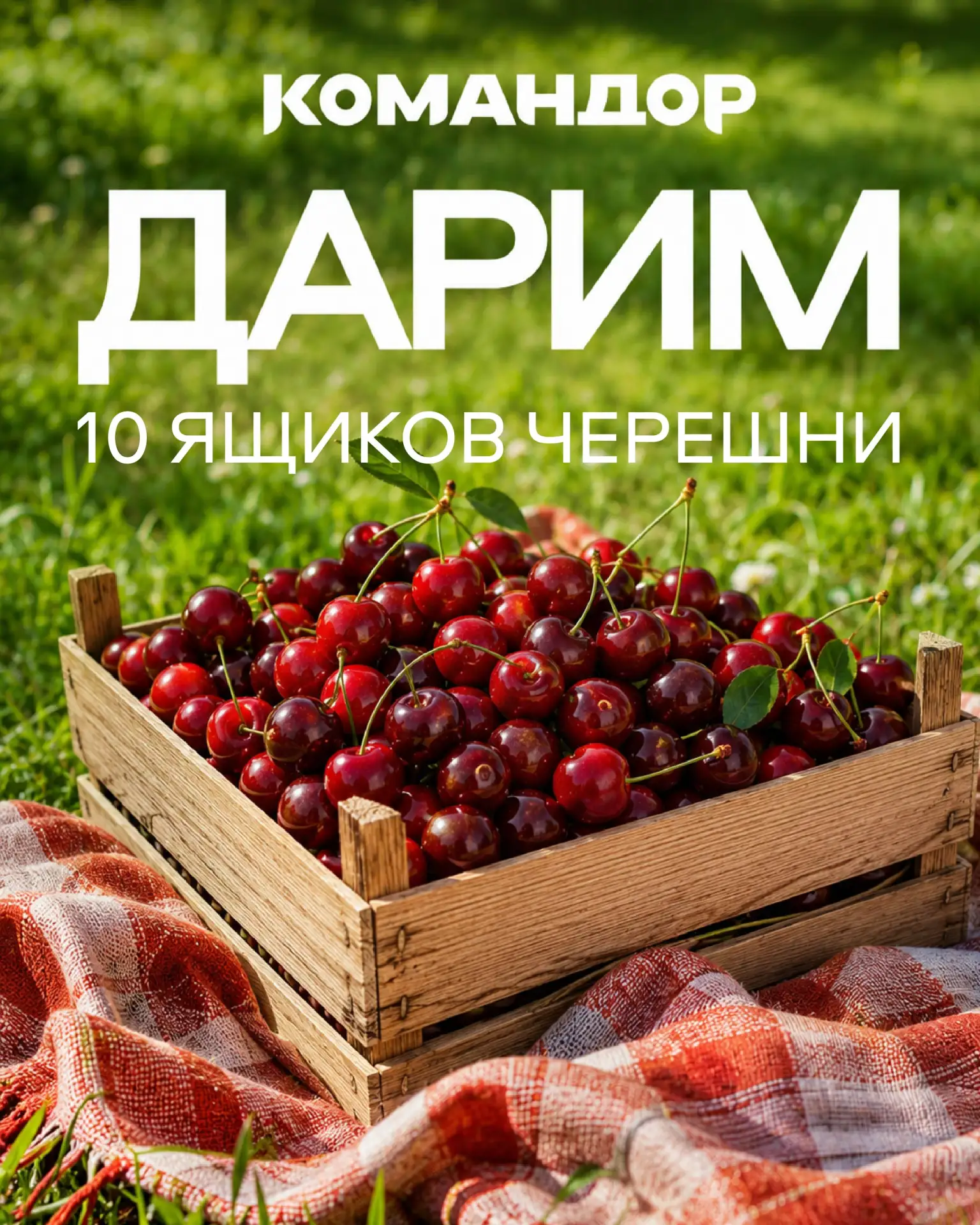 Дарим 10 ящиков черешни!