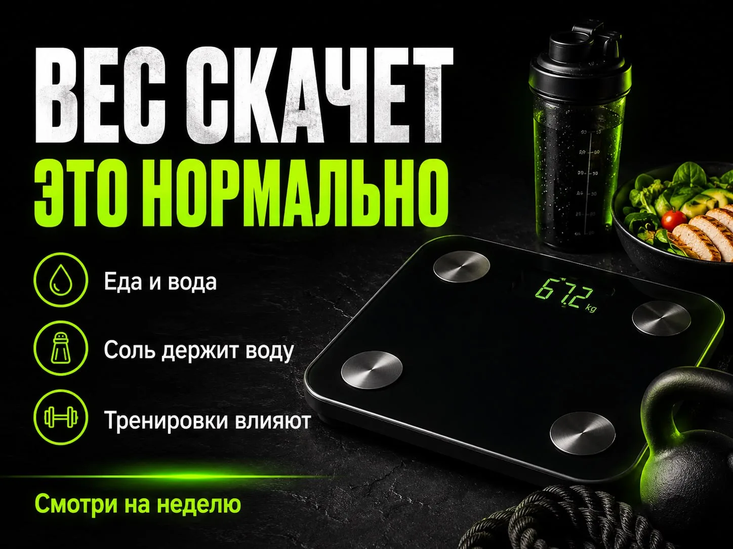 Почему вес утром и вечером разный — это не проблема

Утром один вес, вечером уже плюс 1–2 кг?
Вес в 