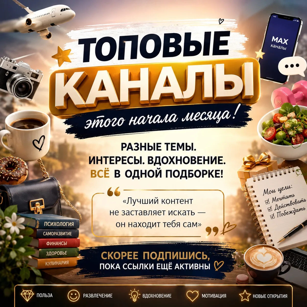 🚀 Хватит тратить время на поиск интересного контента! 
Мы собрали для тебя лучшие каналы самых разн