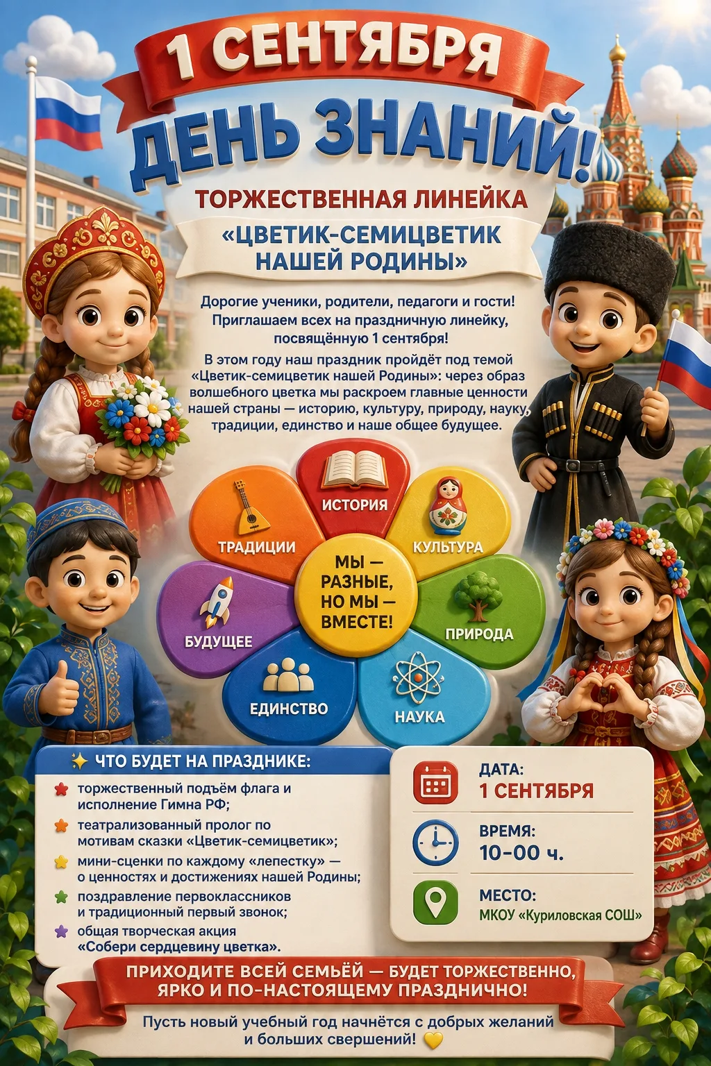 🎉 Приглашаем на праздник ко Дню знаний: «Цветик семицветик нашей Родины»! 🎉