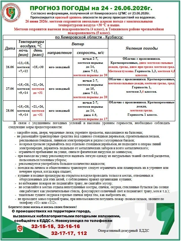 Внимание❗Штормовое предупреждение на период 26-28 июня❗