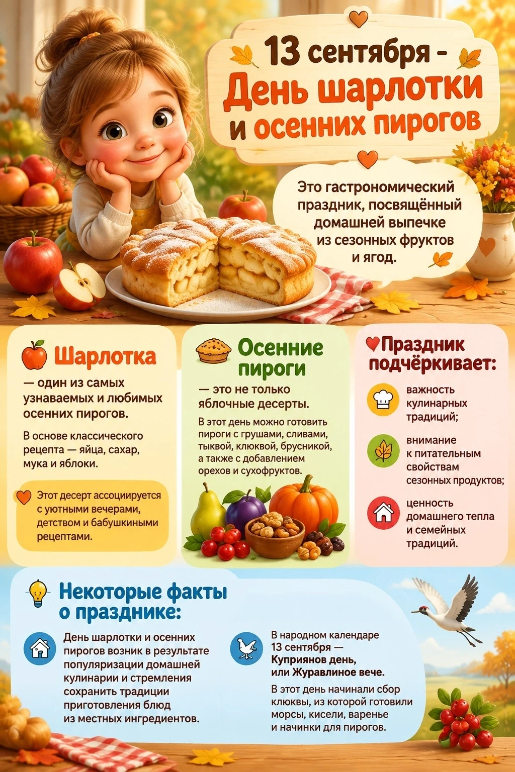 🍏 🍂 13 сентября — День шарлотки и осенних пирогов! 🥧