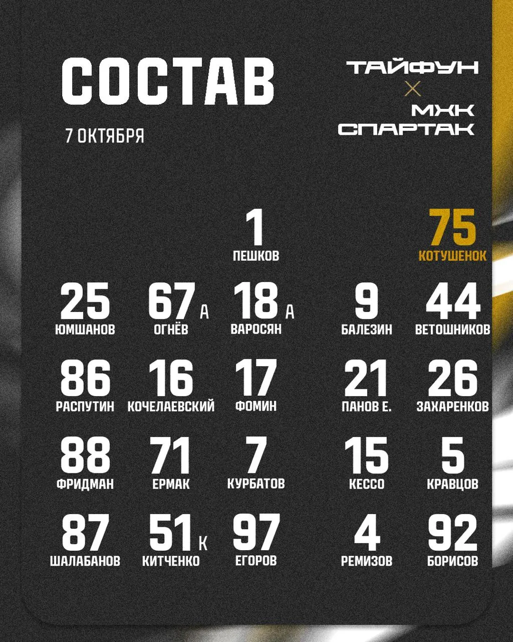 #НашСостав на вторую игру со «Спартаком»