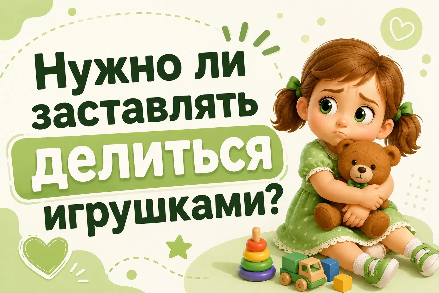 🧸 Нужно ли заставлять ребёнка делиться игрушками?

Нет. У ребёнка, как и у взрослого, есть право на