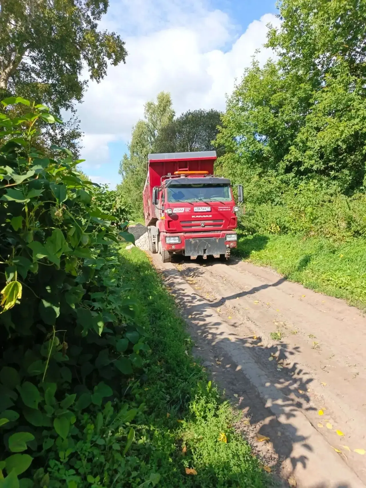 В деревне Пустоши отсыпана грунтовая дорога щебнем.